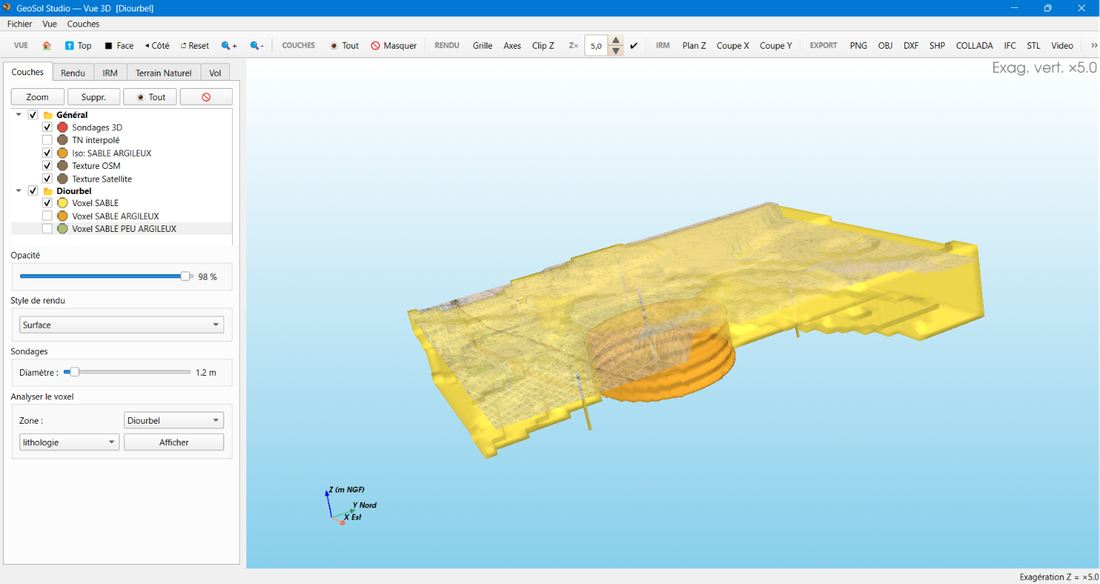 Modèle géologique 3D par krigeage dans GeoSol Studio