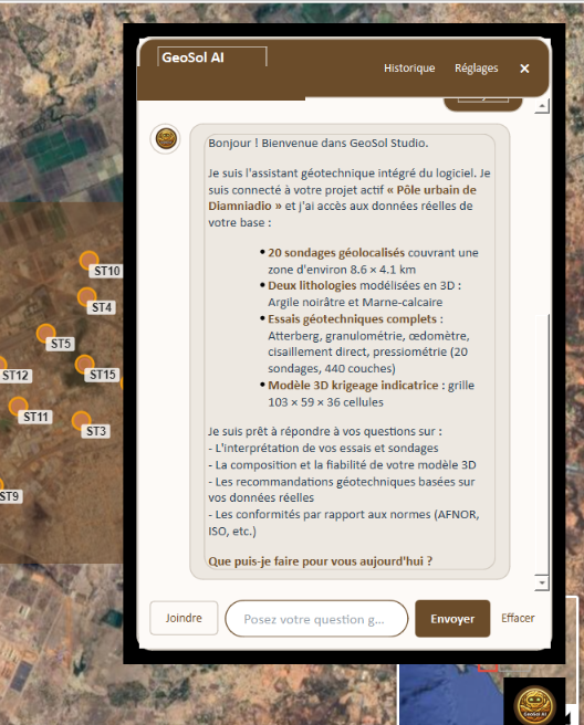 Assistant IA GeoSol AI intégré au logiciel